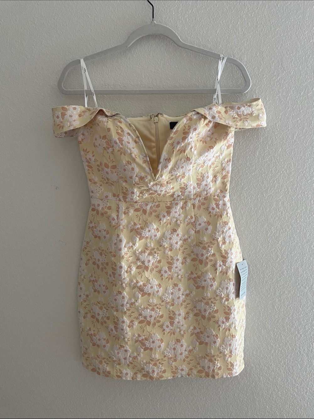 Lulu's Pale Yellow Floral Off-Shoulder Mini Dress